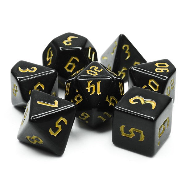Chon Drite 7pc Dice Set inked in Yellow